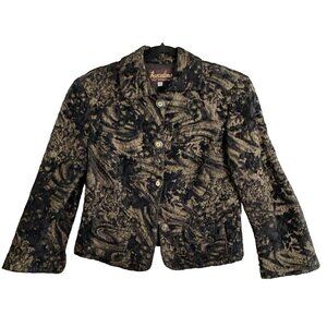 BARCELINO Women Blazer Size M Black Brocade Lined Business Career 31-7